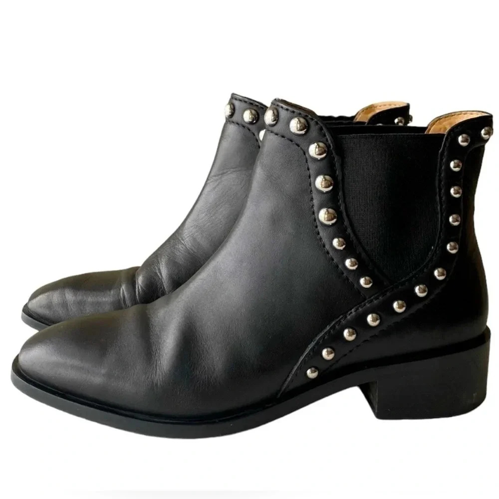 Zara Studded Chelsea Ankle Boots Size 7.5 | Silver Studs | Block Heel